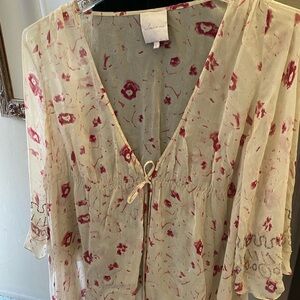 Spring is here - Sheer Floral Blouse with Tie Front